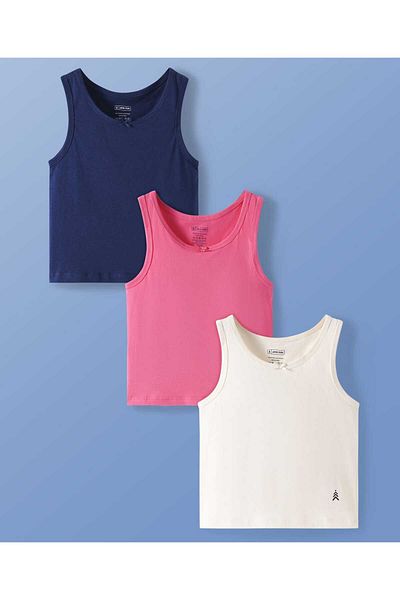 Pine kids Pine Kids Cotton Solid Vests (Pack of 3) - Navy Blue, Pink, & White