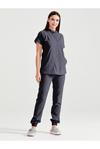 DEMOTEKS Costum medical Gri Inchis Unisex Activity – Uniforma de asistenta doctor