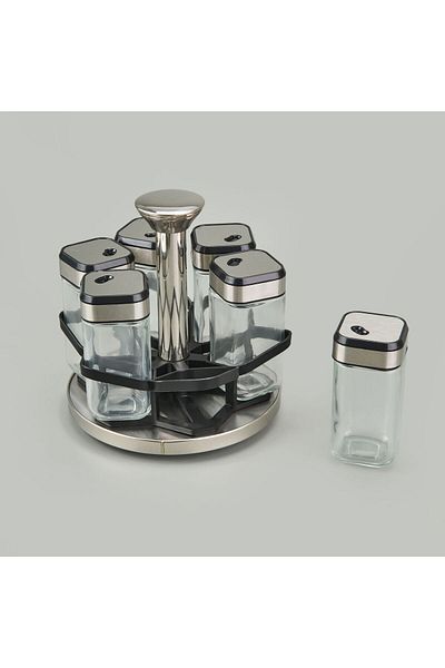 MATMEL 6-Piece Spice Rack with Rotating Stand - Transparent / Black - 100 ml