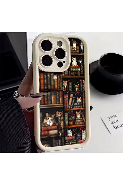 EDELFU حافظة هاتف iPhone 16 Pro Max ذات نمط رف الكتب الكلاسيكي - غطاء سيليكون بمظهر مكتبة ريترو