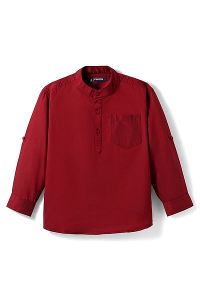 Pine kids Cotton Woven Full Sleeves Solid Colour Shirt - Dark Red