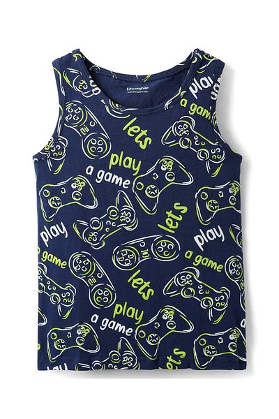Honeyhap Premium Cotton Stripes & Game Print Sleeveless Vests Pack of 3 - Green/Black