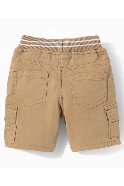 Babyhug Twill Woven Above Knee Length Text Printed Bermuda With Side Pockets & Stretch - Khaki