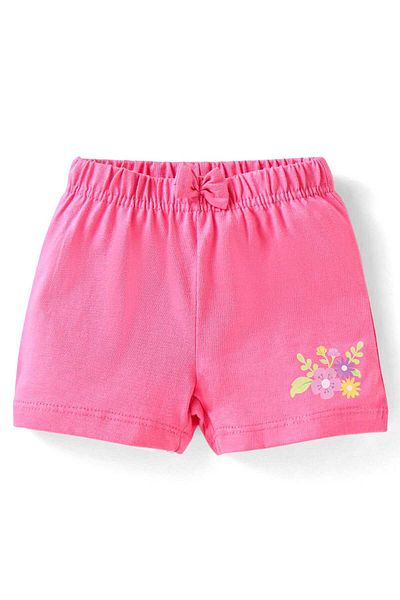 Babyhug Cotton Knit Mid Thigh Floral & Polka Dots Shorts Pack of 3-Pink Yellow & Lavender