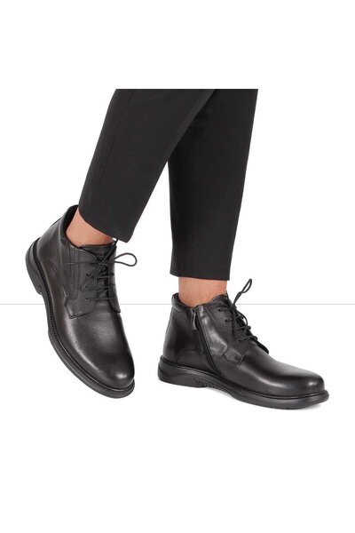 Celal Gültekin Erkek Siyah Bağcıklı Fermuarlı Deri Bot