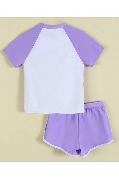 SAPS Summer Graphic Swim T-Shirt and Shorts Set - Purple/White