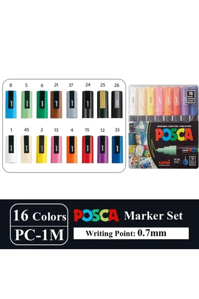 Choice مجموعة أقلام تحديد UNI POSCA اليابانية PC-1M، 16 قطعة، رسم جرافيتي أكر...