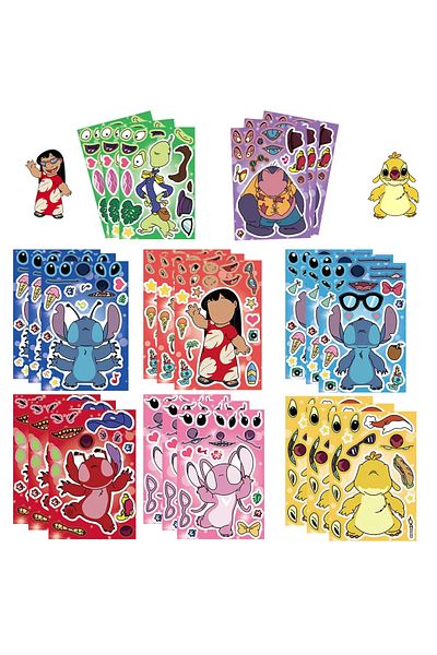Miniso 8Sheets Stitch 8Sheets Disney Cartoon Stitch Stickers Make A Face Puzzle Stickers Kids Make Your Own