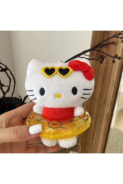 SANRIO 2 Black Skin Swimming Ring Hello Kitty Pendant Keychain Summer Creative Kitty Cat Doll Penda.