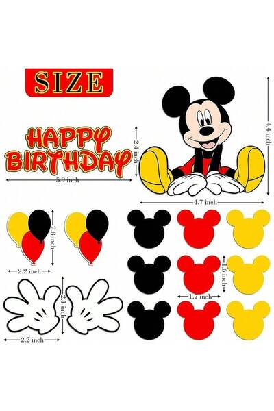 Miniso 15 Pieces 15Pcs Happy Birthday Mickey and Minnie Cake Topper Mickey and Minnie Theme Party Decoratio