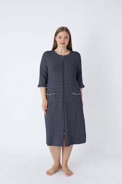 ROMEO LİFE Women's Plus Size Viscose Modal Fabric Patterned Zipper Dress 8064