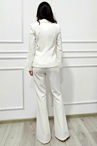 FashionForYou Daleea event suit, jacket accessorized with rhinestones and flared pants, White