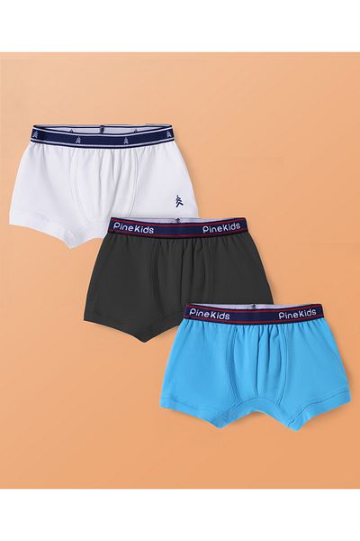 Pine kids Pine Kids Cotton Elastane Knit Solid Colour Trunks Pack of 3 - Black/Blue/White