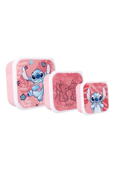 Stitch Set 3 cutii sandwich din plastic fără BPA, 12x12x6 cm, multicolor,