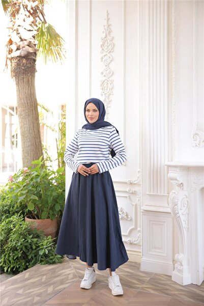 Bwest O Neck Horizontal Stripes Long Sleeve Short Slit Short Tunic - (38-46) - 71296 - Saks