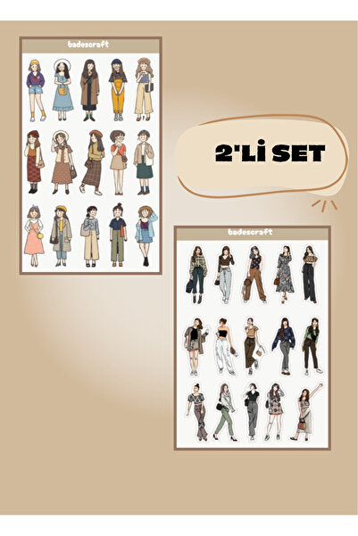 badescraft 2'li Sticker Set- Moda ve Kızlar Sticker Set- Etiket- Defter Ajand...