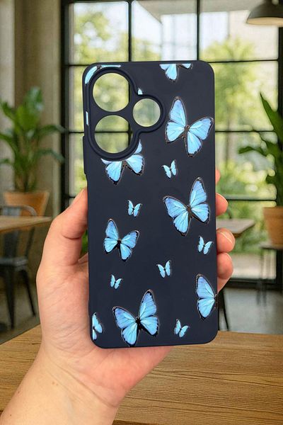 Vip Case Xiaomi Redmi 13 4g Blue Butterfly Patterned Silicone Shock Absorbing Classic Protected Rubber Case277