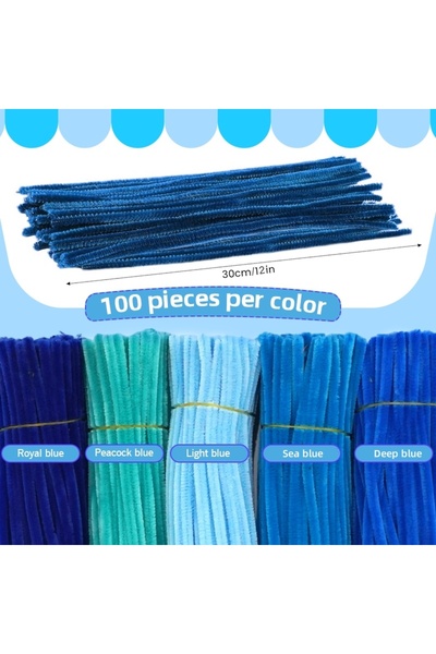 Choice منظفات الأنابيب الزرقاء المختلطة، 500 قطعة، سيقان شينيل، 5 ألوان زرقاء...