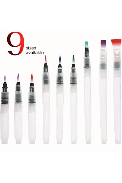 Choice 9pcs Watercolor Brush Pens, Premium Water Brush Pen Leakproof With Assorted Tips Water Brush Pens Fo