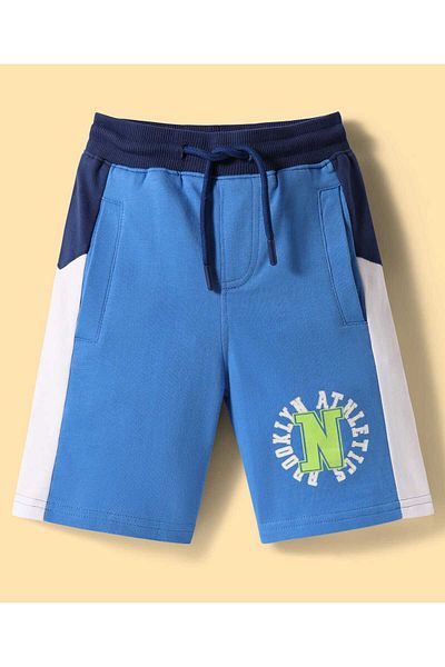 Pine kids Pine Kids Looper Knit Knee Length Cut & Sew Shorts with Text Print - Azure Blue