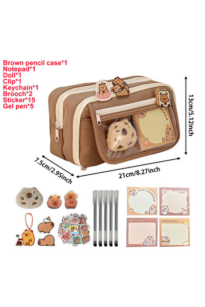 Choice C Clear Pencil Pouch With Cute Capybara Plush And Stickers Doll Pencil Pouch Cute Office Stationary.