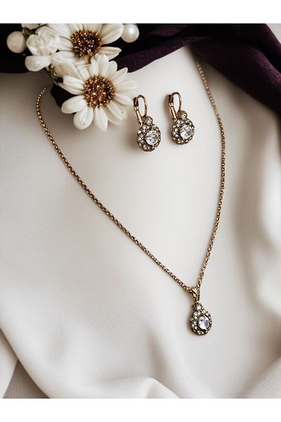 FAYRA ACCESSORIES Zircon Stone Diamond Mounting Necklace and Earring Set