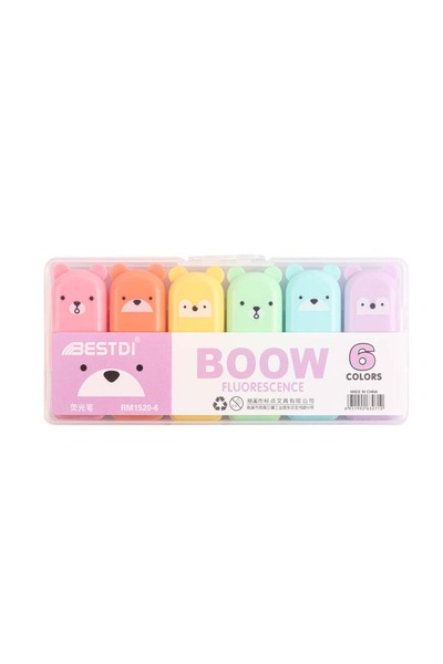 Choice MC103-6 MOTARRO 6 Pcs Kawaii Bear Highlighter Pens Cute Stationery Markers Oblique Tip Candy Color F