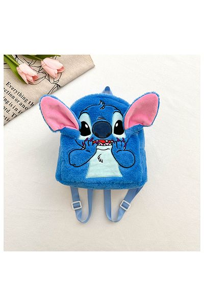 Miniso 24x22x10cm Stitch Blue Stitch Backpack Japanese Blue Funny Cartoon Large-Capacity Student Backpack