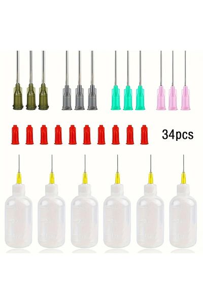 Choice 34pcs 34-Piece Precision Glue Applicator Kit – 30ml Squeeze Bottles with 4 Blunt Needle Tips (14/16/