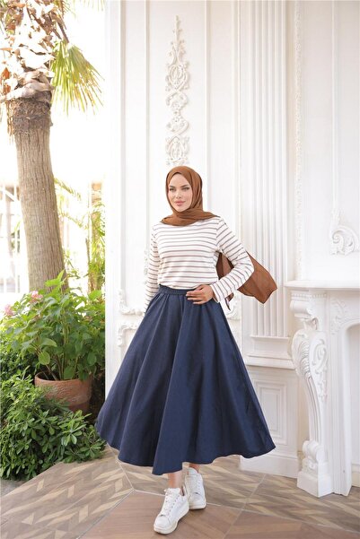 Bwest O Neck Horizontal Stripes Long Sleeve Short Slit Short Tunic - (38-46) - 71296 - Mink