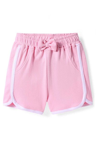 Bonfino 100% Cotton Knit Solid Color Shorts with Bow Applique Pack of 3 - Pink Peach & Lilac