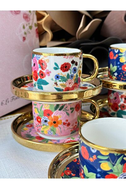 MD MİMOZA DEKOR Kosova Türk Kahve Fincanı Flowers 6 Kişilik 12 Parça