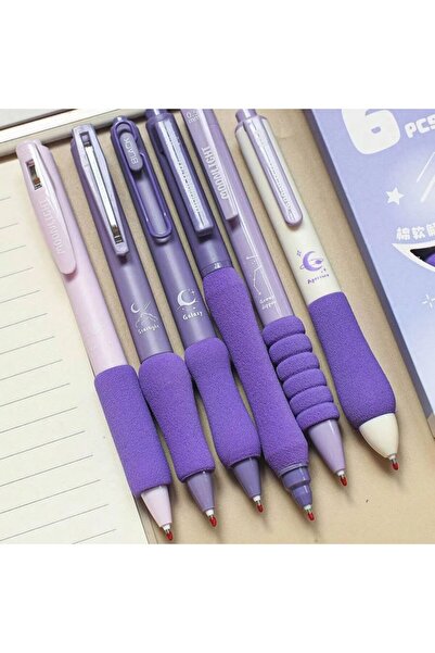 Choice مجموعة من 6 أقلام جل قابلة للسحب، 0.5 مم، أسود وأرجواني، أقلام كاواي ث...