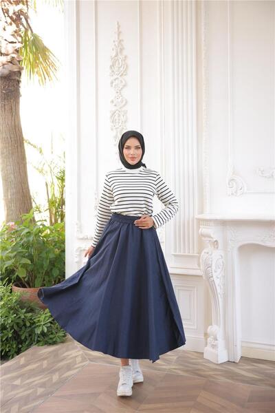 Bwest O Neck Horizontal Stripes Long Sleeve Short Slit Short Tunic - (38-46) - 71296 - Black