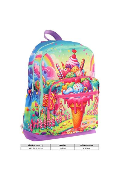 KAUKKO Four Compartments (Girl - Red Blue - Ice Cream Printed) - Primary School School Backpack - L5251