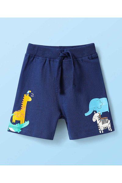Babyhug Cotton Knit Mid Thigh Shorts with Animal Print Pack of 2 - Navy Blue & White