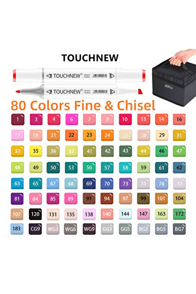 Choice مجموعة أقلام تحديد الكحول Fine-Chisel من TOUCHNEW، 80 قطعة، فرشاة ناعم...