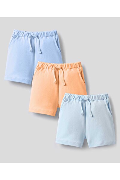 Bonfino 100% Cotton Solid Shorts (Pack of 3) - Blue, Orange