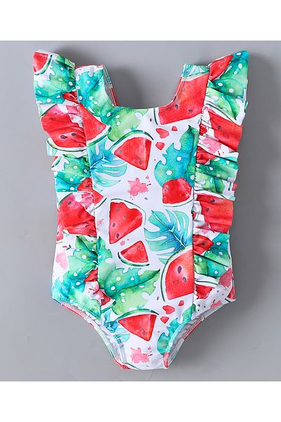 SAPS Watermelon Printed Sleeveless V Cut Swimsuit - Red/Green