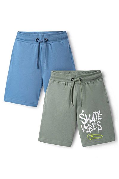 Primo Gino 100% Cotton Knit Knee Length Shorts With Skating Print Pack Of 2 - Blue & Green