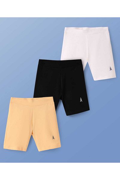 Pine kids Cotton Lycra Knit Logo Print Cycling Shorts Pack of 3 - Black/Peach/White