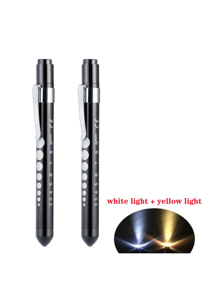 Choice قطعتان أسودتان من مصباح LED محمول للعمل مع قلم إسعافات أولية طبي ومصباح يدوي مع حدقة العين