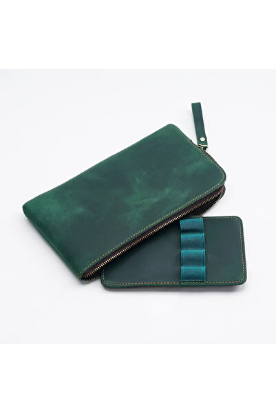 Choice1 Green Leather Zipper Pen Case Leather For Men Women Holder Bag Pen Po...