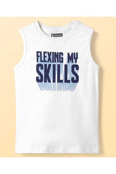 Pine kids Pine Kids Cotton Woven Half Sleeves Checks Shirt Sleeveless Text Printed T-Shirt-White & Navy Blue