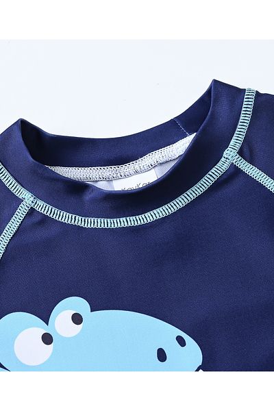SAPS Dino Graphic Swim T-Shirt and Striped Shorts Set - Navy/Yellow