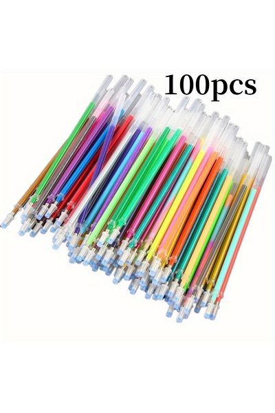 Choice 100pcs refills 100pcs 1.0mm Glitter Pen Refills Set Flash Multicolor Gel Pen Refill Core DIY Art Wri