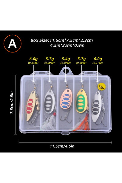 Choice A-6g 5PCS Premium Fishing Spinner Lure Set-Durable Zinc Alloy Metal Sp...