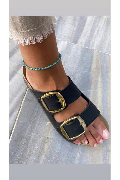 marsel aksesuar Blue Bead Stripe Gold Colored Anklet