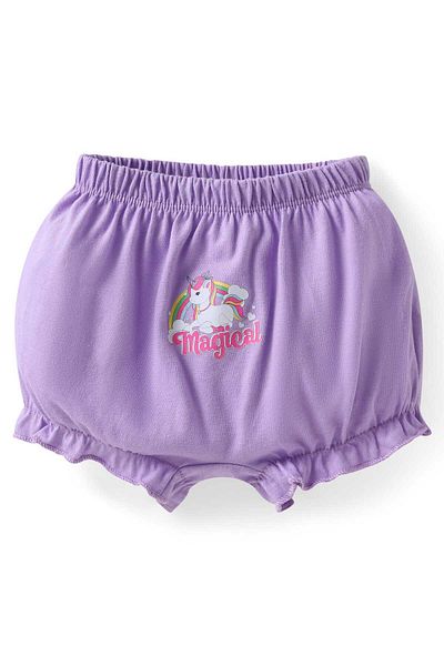 Babyhug 100% Cotton Knit Bloomers with Stars & Unicorn Print Pack of 3 - Yellow Pink & Lilac