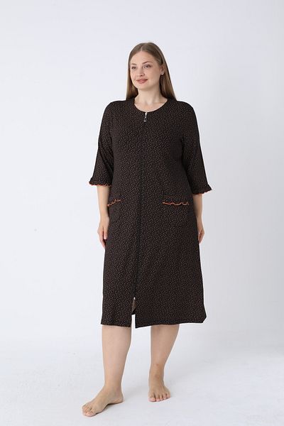 ROMEO LİFE Women's Plus Size Viscose Modal Fabric Patterned Zipper Dress 8064